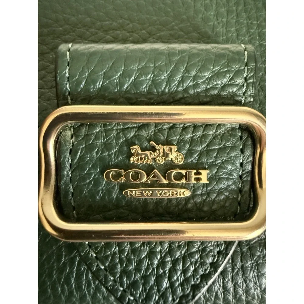 COACH PEBBLED LEATHER MORGAN TRIFOLD WALLET EVERGREEN FORREST GREEN GOLD - Picture 2 of 13
